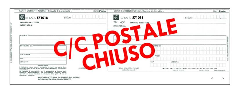 Avviso chiusura conto corrente postale