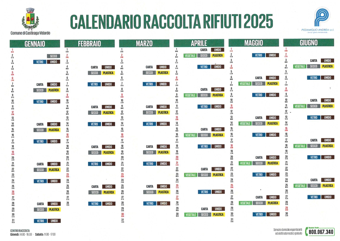 Calendario raccolta rifiuti 2025