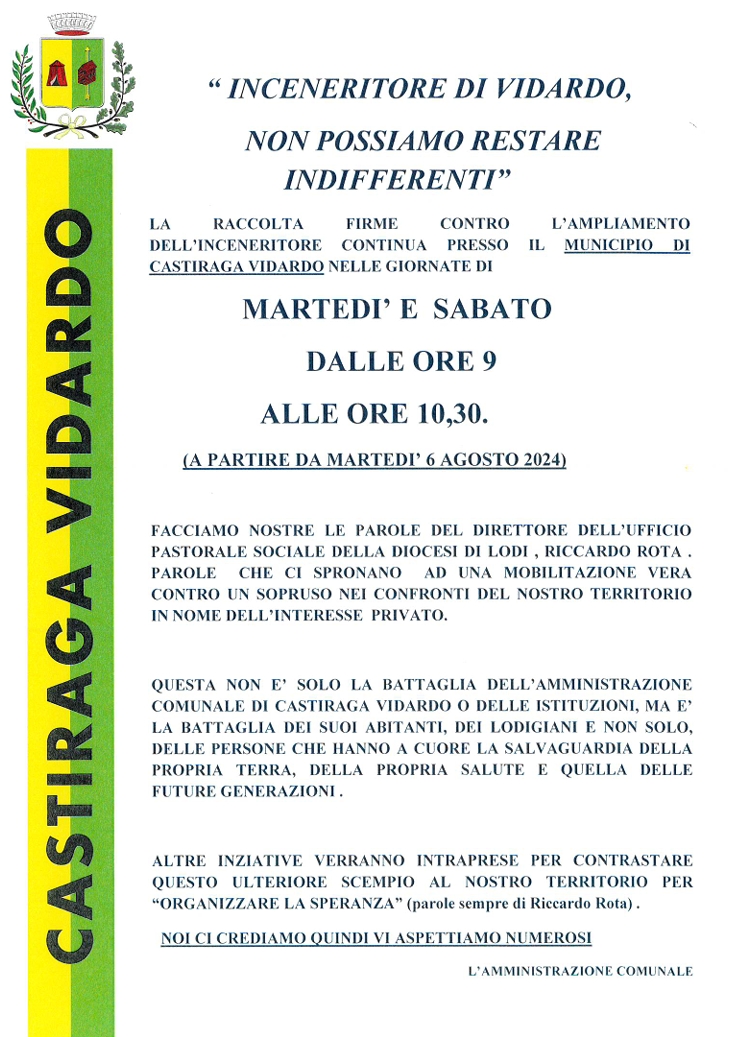 Inceneritore di Vidardo, non possiamo restare indifferenti